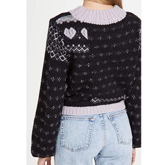 Free People Snow Globe Pullover Sweater Black Purple size Small Alpaca Boxy - Picture 2 of 6